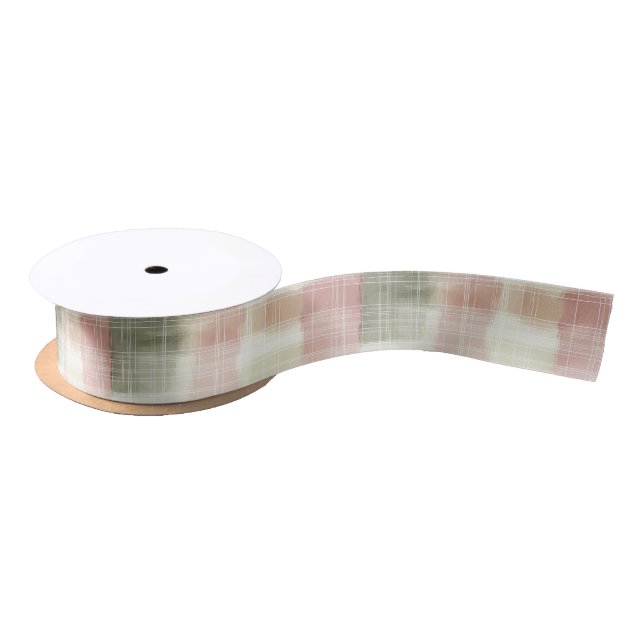 Chic Pink Mint Cream Plaid Stripes Birthday Satinband (Spule)