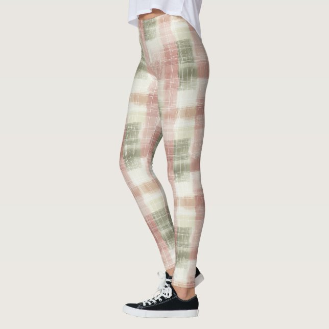 Chic Pink Mint Cream Plaid Stripes  Leggings (Links)