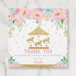 Chic Pink Minze Floral Carousel Geburtstag Vielen  Geschenkanhänger