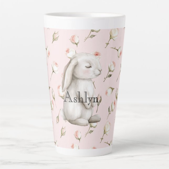 Chic Pink Niedlich Bunny Rose Bloral Milchtasse (Vorderseite)