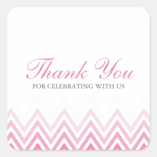 Chic Pink Ombre Chevrons Quadratischer Aufkleber (Vorderseite)