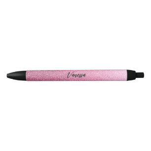 Chic Pink Ombre Glitzer Black Ink Pen Kugelschreiber