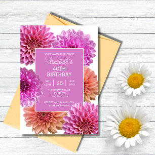 Chic Pink Orange Dahlia Floral 40. Geburtstag Einladung