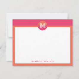 Chic Pink Orange Geometric Modern Monogram Mitteilungskarte