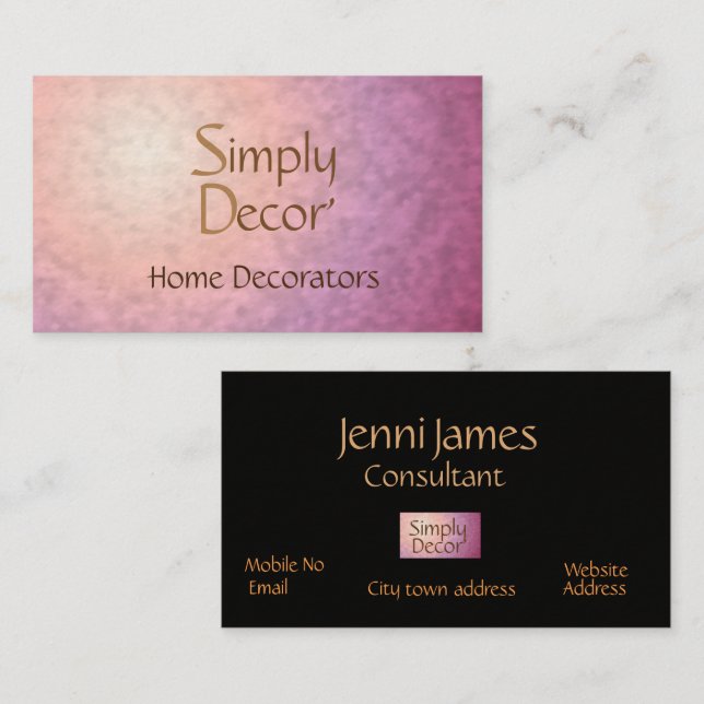 Chic Pink Orange Interior Decorator Business Card Visitenkarte (Vorne/Hinten)