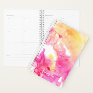 Chic Pink & Orange Ombre Wasserfarben Monogram Planer