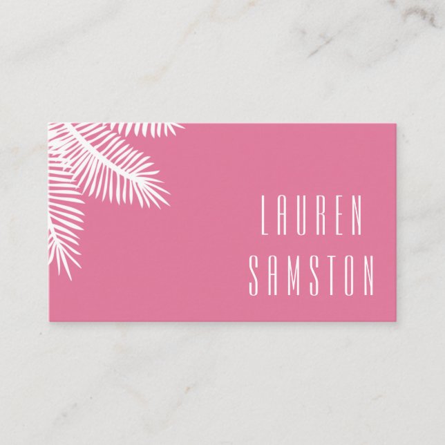 Chic Pink Palm Leaf Business Card Visitenkarte (Vorderseite)