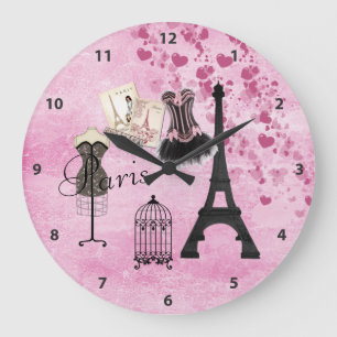 Chic Pink Paris Clock Große Wanduhr