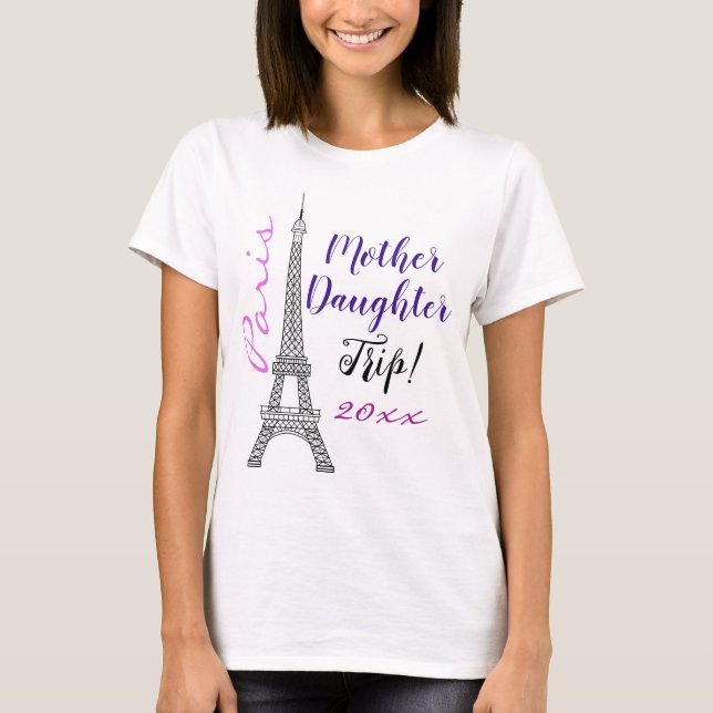 Chic Pink Paris Eiffel Tower Mutter Tochter Trip T-Shirt (Vorderseite)