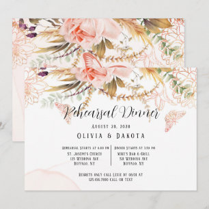 Chic Pink Peony Butterfly Probe Dinner Einladung