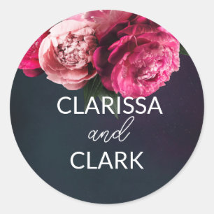 Chic Pink Peony Couple Names Wedding Umschlag Aufk Runder Aufkleber