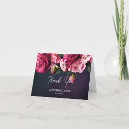 Chic Pink Peony Couples Name & Date Wedding Dankeskarte