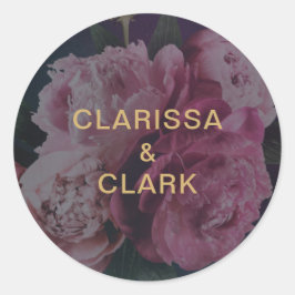 Chic Pink Peony Couples Names Wedding Envelope Runder Aufkleber