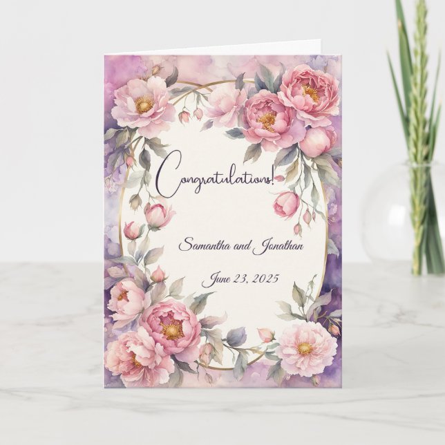 Chic Pink Peony Oval Rahmen Wedding Karte (Vorderseite)
