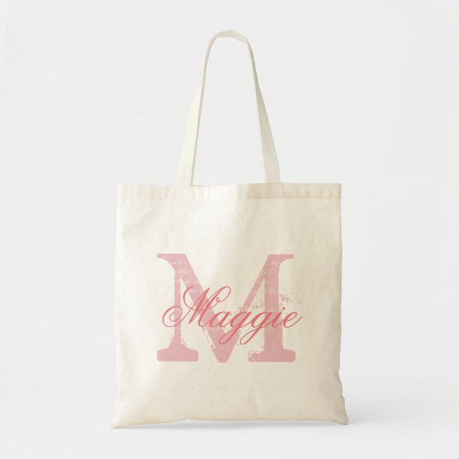 Chic Pink Personalisierte Bezeichnung Monogramm Tragetasche (Vorne)