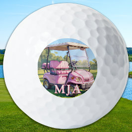 Chic Pink Personalized Golf Cart Custom Monogram  Golfball