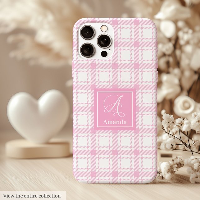 Chic Pink Plaid iPhone Case Custom Name Keepsake (Chic Pink Plaid iPhone Case Custom Name Keepsake)