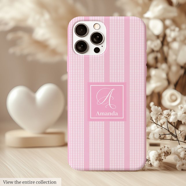 Chic Pink Plaid iPhone Case – Minimalist Name Art (Chic Pink Plaid iPhone Case – Minimalist Name Art)