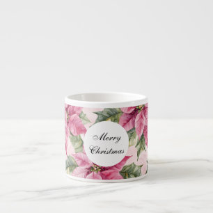Chic Pink Poinsettia Blume Weihnachten Espressotasse