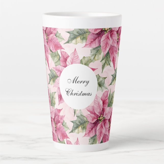 Chic Pink Poinsettia Blume Weihnachten Milchtasse (Vorderseite)