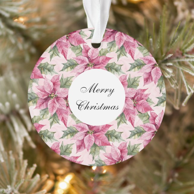 Chic Pink Poinsettia Blume Weihnachten Ornament (Baum)