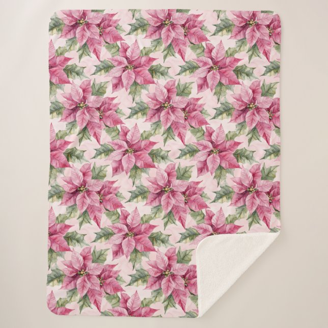Chic Pink Poinsettia Blume Weihnachten Sherpadecke (Vorderseite)