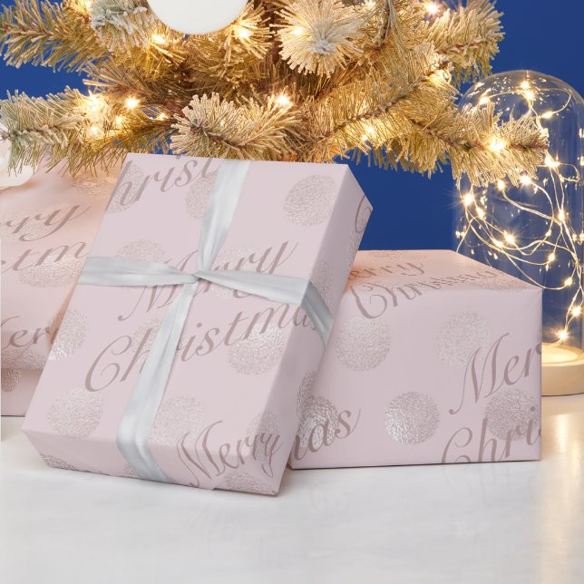 Chic Pink Polka Dot Frohe Weihnachten Geschenkpapier (Feiertage)