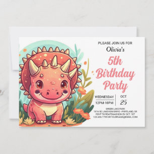 Chic Pink Printable Dinosaur Girl Geburtstag Einladung