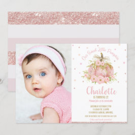 Chic Pink Pumpkin 1. Geburtstags-Girl-Foto Einladung