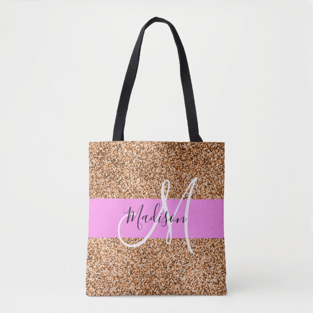 Chic Pink & Pumpkin Glitzer Glitzern Monogram Name (Vorderseite)
