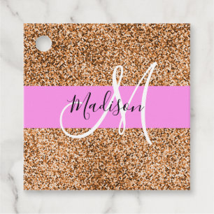Chic Pink & Pumpkin Glitzer Glitzern Monogram Name Geschenkanhänger