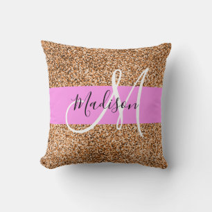 Chic Pink & Pumpkin Glitzer Glitzern Monogram Name Kissen