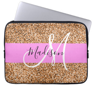 Chic Pink & Pumpkin Glitzer Glitzern Monogram Name Laptopschutzhülle