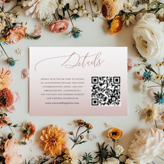 Chic Pink QR Code Wedding Details Begleitkarte (Von Creator hochgeladen)