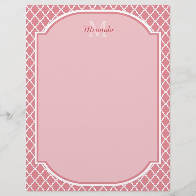 Chic Pink Quatrefolie Monogramm mit Name (Vorderseite)