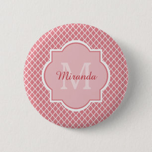 Chic Pink Quatrefolie Monogramm mit Name Button