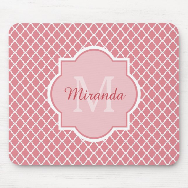Chic Pink Quatrefolie Monogramm mit Name Mousepad (Vorne)