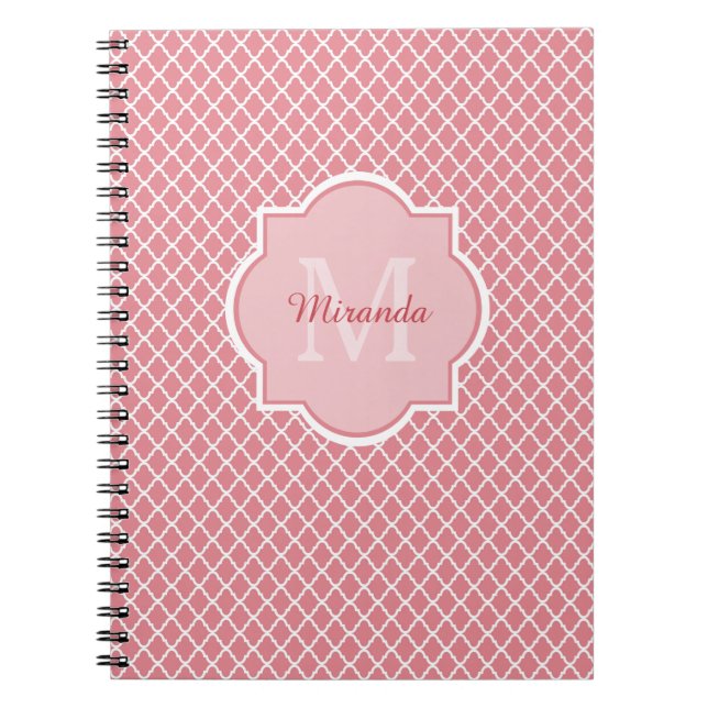 Chic Pink Quatrefolie Monogramm mit Name Notizblock (Vorderseite)