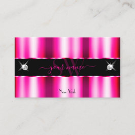 Chic Pink Red Ombre Black Sparkle Jewels Monogram Visitenkarte