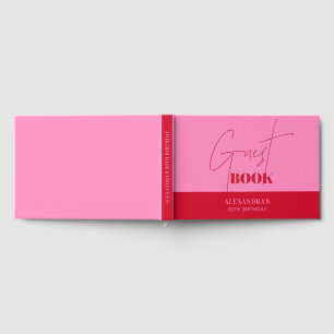 Chic Pink Red Script Geburtstag Vielen Dank Gästebuch