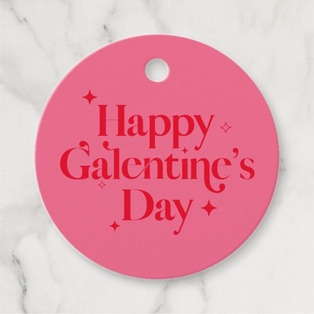 Chic Pink Red Sparkle Happy Galentines Day Geschenkanhänger (Vorderseite)