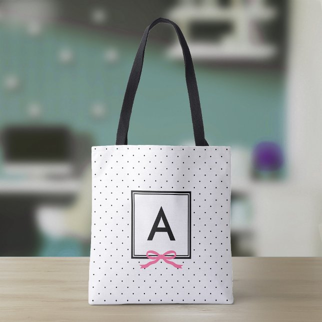 Chic Pink Ribbon Polka Dot Muster Monogramm (Von Creator hochgeladen)