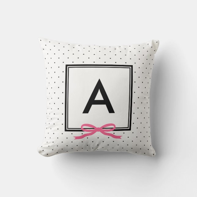 Chic Pink Ribbon Polka Dot Muster Monogramm Kissen (Vorderseite)