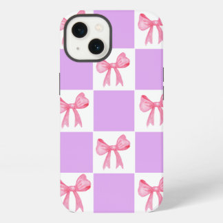 Chic Pink Ribbon Watercolor Checkered iPhone 13 Ca Hülle