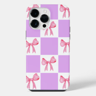Chic Pink Ribbon Watercolor Checkered iPhone 13 Ca 14 Pro Max Hülle