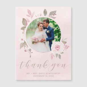 Chic Pink Rose Floral Wedding Foto Vielen Dank Magnetkarte