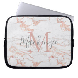 Chic Pink Rose Gold Foil Marmor Monogramm Laptopschutzhülle