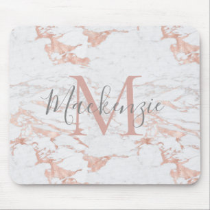 Chic Pink Rose Gold Foil Marmor Monogramm Mousepad