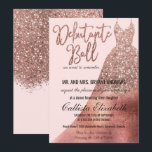 Chic Pink Rose Gold Glitzer Dress Debutante Dance Einladung<br><div class="desc">Diese luxuriöse, funkelnd und glamouröse Debutante Ball-Einladung ist das perfekte Design für die elegante und schicke junge Dame. Sein Design umfasst ein Imitat gedruckt Rose Gold Glitzer und Vintage Rose Goldfolie-Farbverlauf Prinzessin auf einem einfachen rot rosa Hintergrund mit Rose Gold benutzerdefinierte Typografie. Auf der Rückseite ist mädchenhaft und hübsch vergoldet...</div>