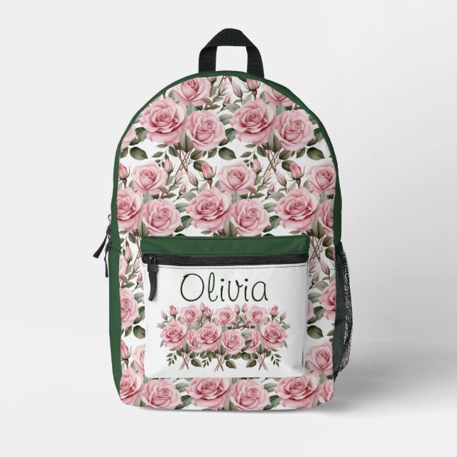 Chic Pink Roses Bedruckter Rucksack (Vorderseite)